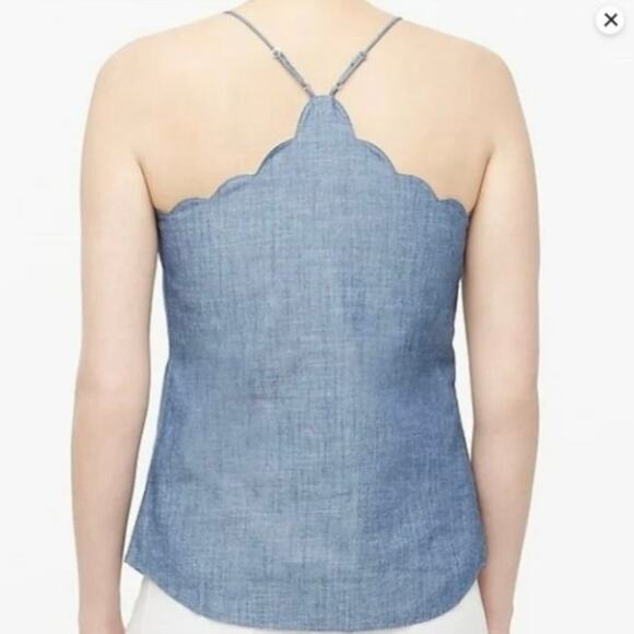 J. Crew Chambray Scalloped V Neck Spaghetti Strap Cami Tank Top Size 12 - Picture 2 of 6